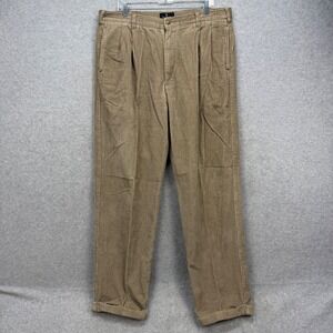 Bill Blass Corduroy Pants Men 38x34 Mink Tan Pleated Cuffed Cords Trousers